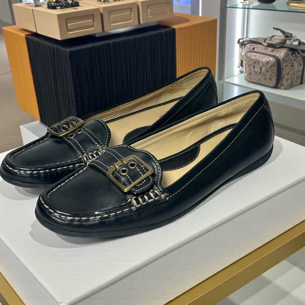 Women's COACH Sammie Slip On Leather Driving Loafers Shoes Black Buckled size 8M